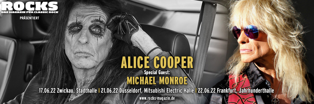 Präsentations-Slider der Alice Cooper- und Michael Monroe-Tour 2022.