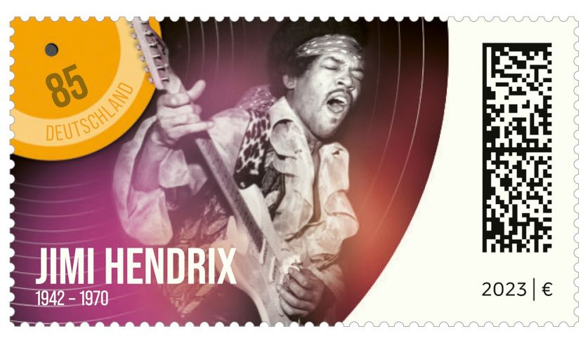 Briefmarke mit einem Bild von Jimi Hendrix aus dem Jahr 2023 (bereitgestellt vom Ministerium der Finanzen).